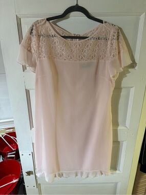 Karl Lagerfeld Blush Pink Lace Yoke Flutter Sleeve Dress